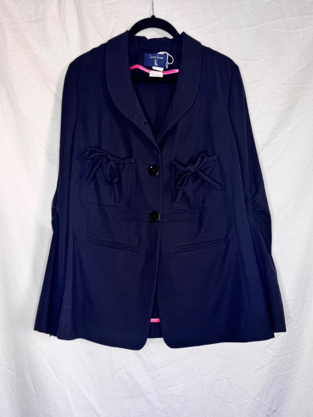 Lloyd Klein Vintage Runway Navy Bow-Accent Women's Blazer Jacket